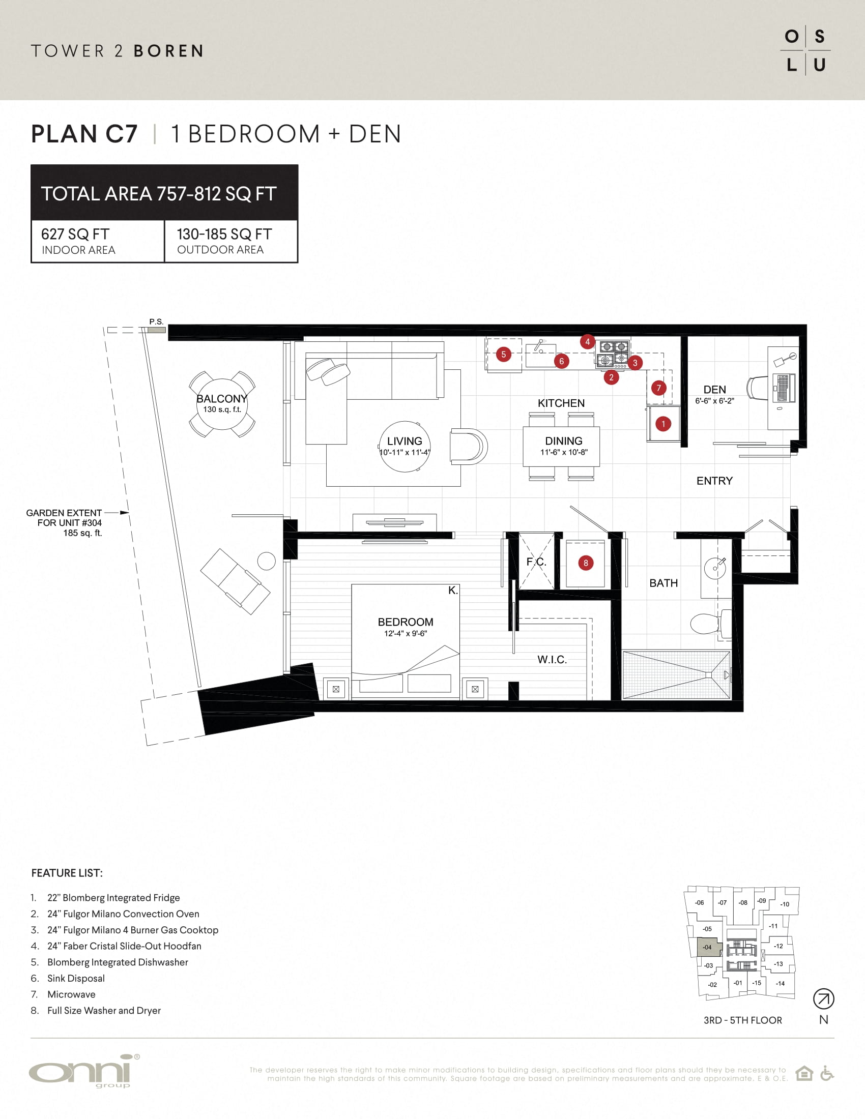 Floor plan for 1 bed, 1 bath, 627 sqft